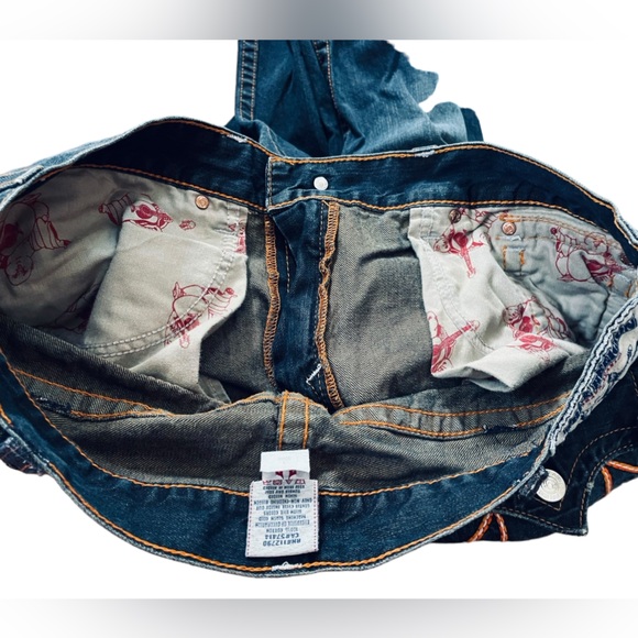 True Religion Men’s Ricky Rope Stitch Distressed Straight Leg Urban Denim Jeans - Picture 7 of 12